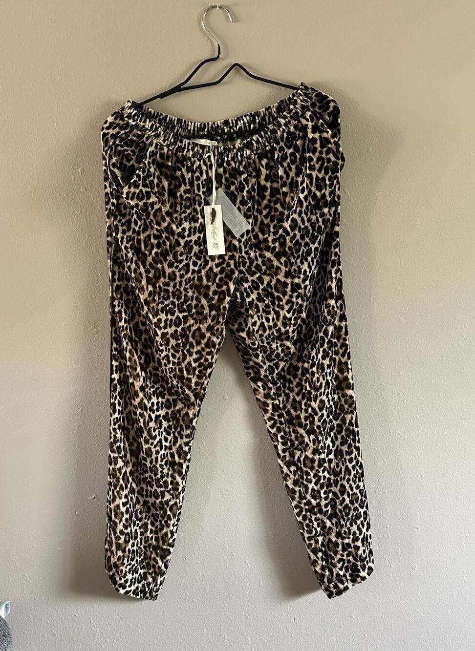 Gold Hawk Women's Velvet Animal Print Elastic Waist Pants Brown Black Beige M